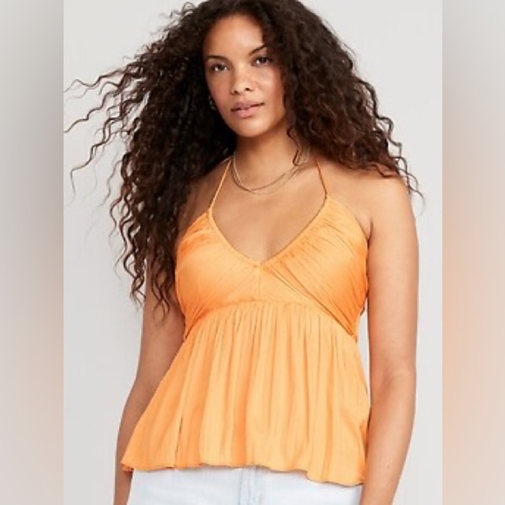 Shirred satin halter top